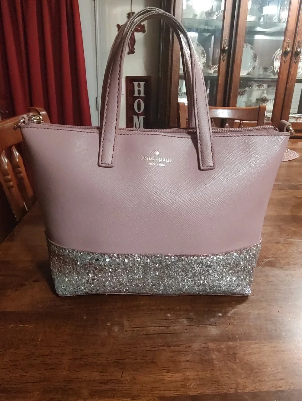 kate spade Mauve Mini Tote with Silver Glitter Base